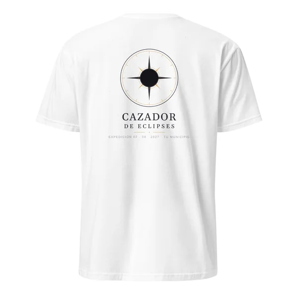 T-shirt de l’éclipse · recto verso, motif « Chasseur d’éclipses », en blanc