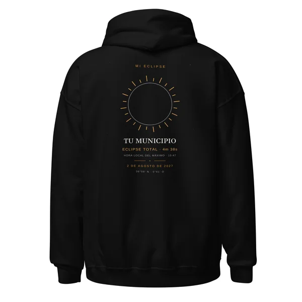 Eclipse hoodie · front and back, “My eclipse” design, in black