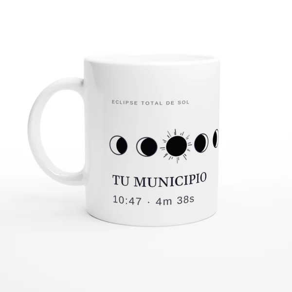 Mug de l’éclipse, motif « L’éclipse fait le tour », en blanc