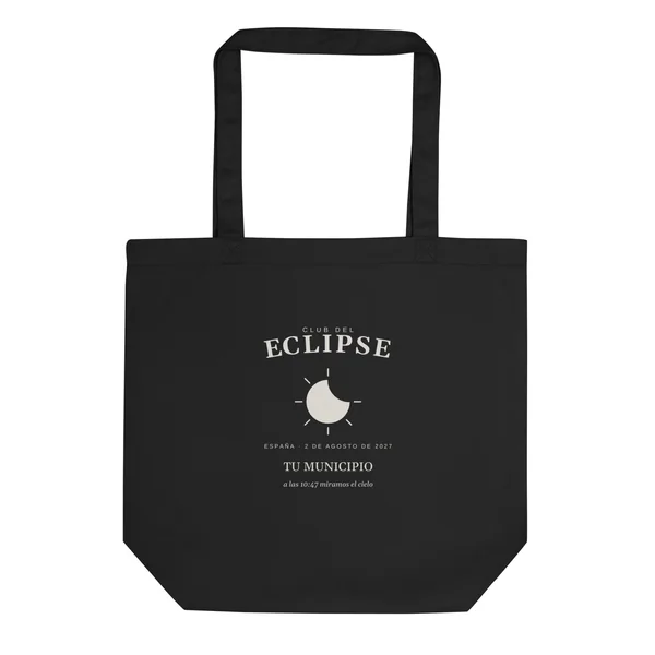 Jutebeutel zur Sonnenfinsternis, Motiv „club del eclipse“, in schwarz