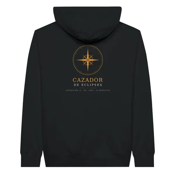 Eclipse hoodie · front and back, “Eclipse chaser” design, in black