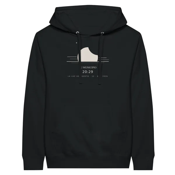 Eclipse hoodie, “The light of August” design, in black