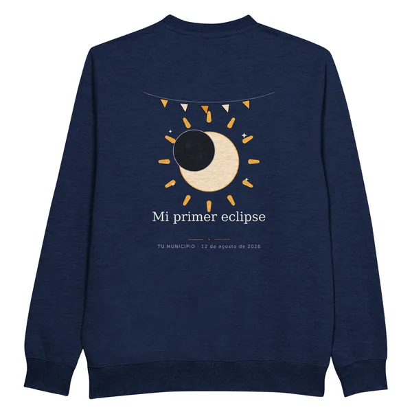 Eclipse sweatshirt · front and back, “My first eclipse” design, in navy