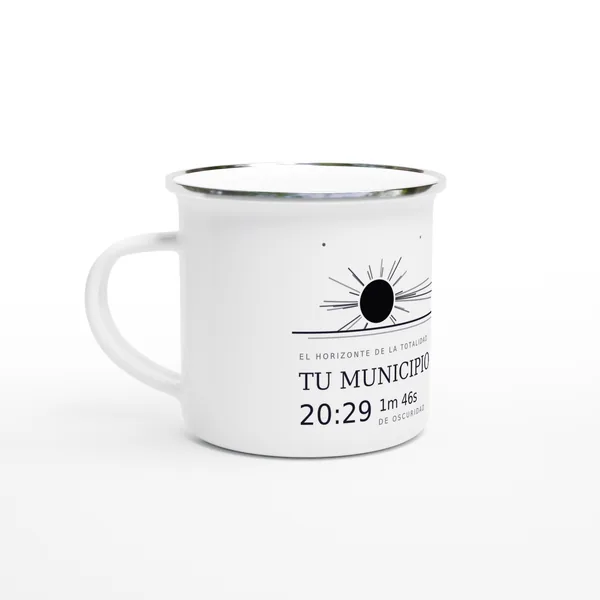 Mug émaillé de l’éclipse, motif « L’horizon de la totalité »