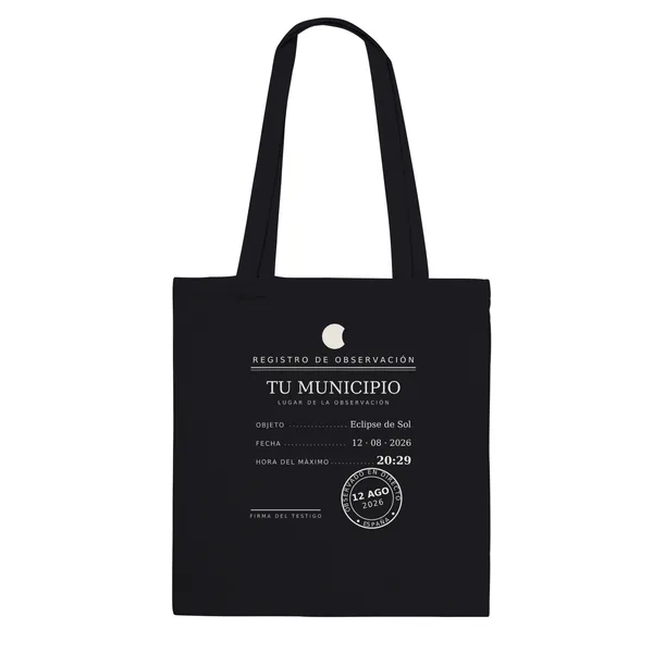 Eclipse tote bag, “Observation log” design, in black